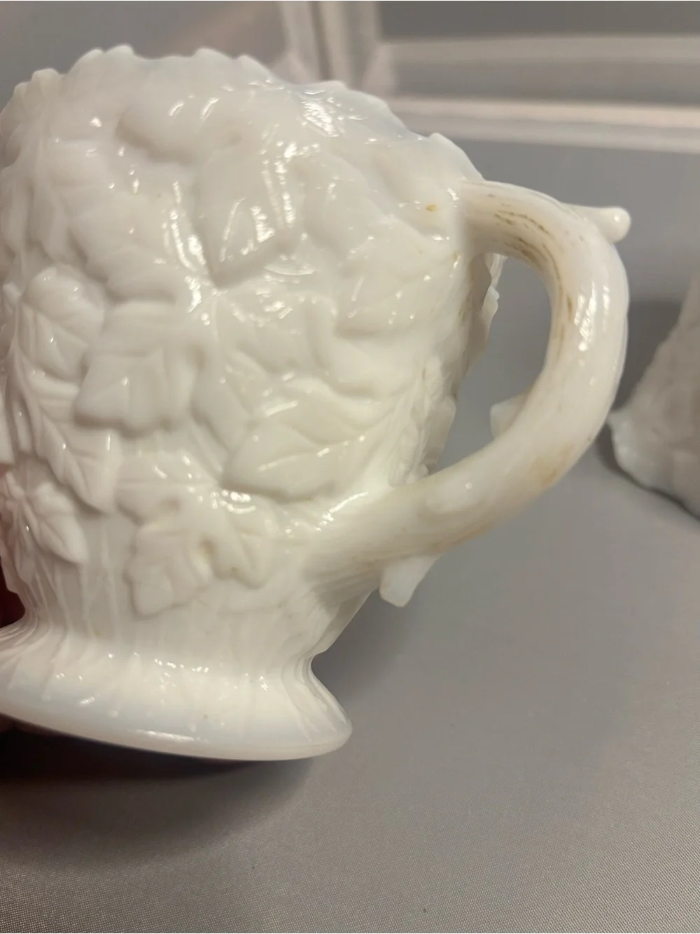 Westmoreland Glass ~ SUGAR BOWL and CREAM PITCHER ~ “Bramble” ~ WHITE MILK GLASS